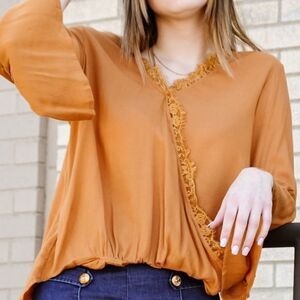 Lace Ruffled Surplice Top